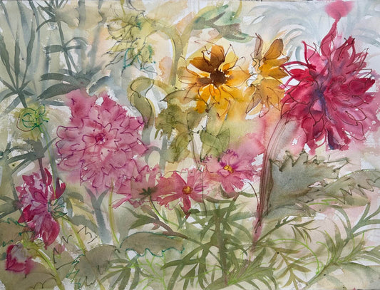 Watercolour - Dahlias & Sunflowers